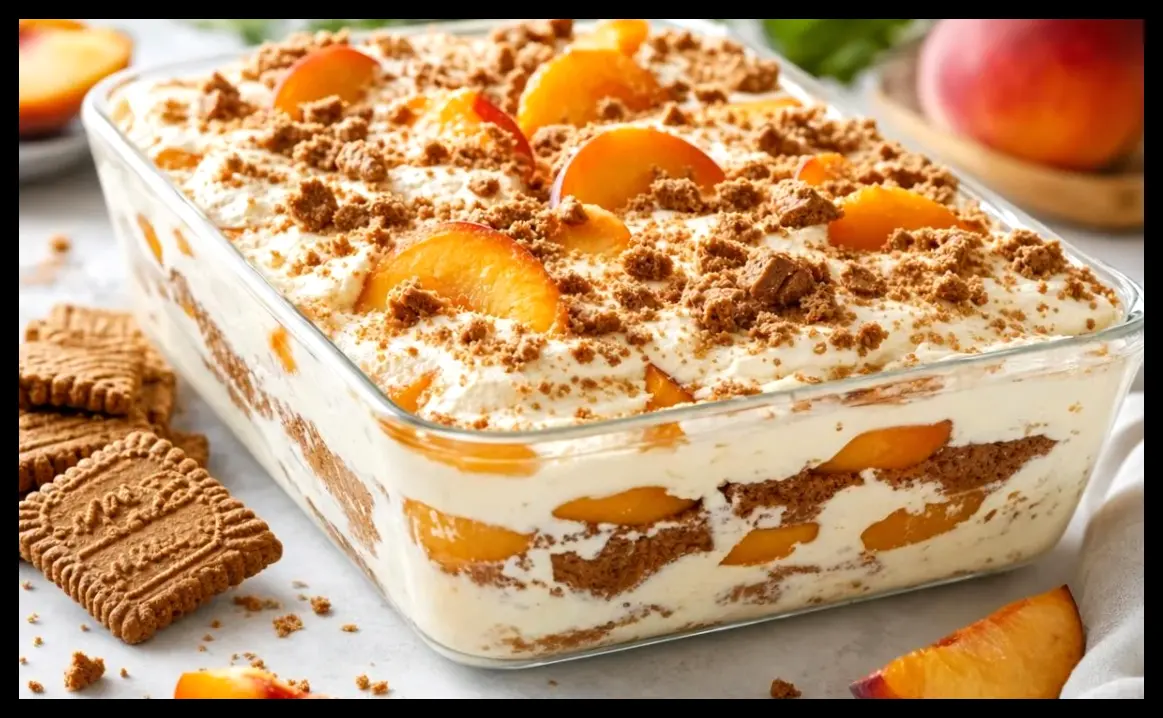 طرز تهیه تیرامیسوی یخی بدون پخت با هلو و بیسکویت اسپکیولوس که جایگزین دسر رستوران‌ها شد