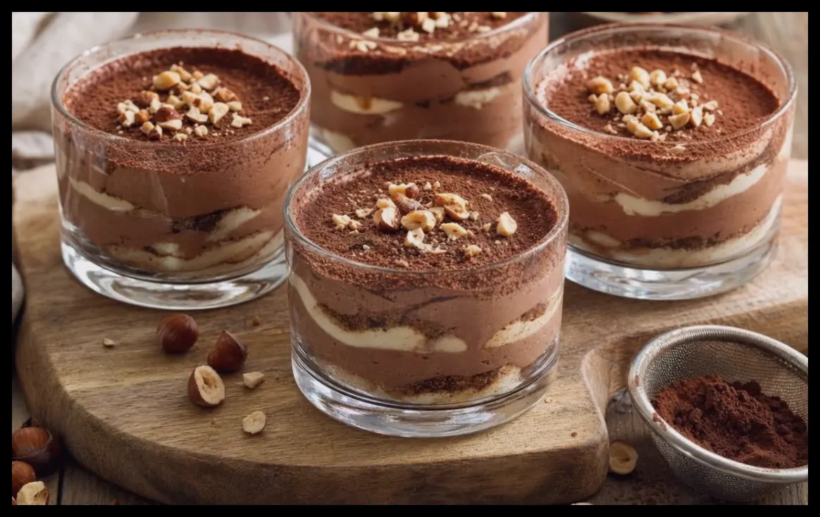 دسر سریع و خوشمزه بین موس شکلاتی و تیرامیسو با طعم کاکائو و فندق