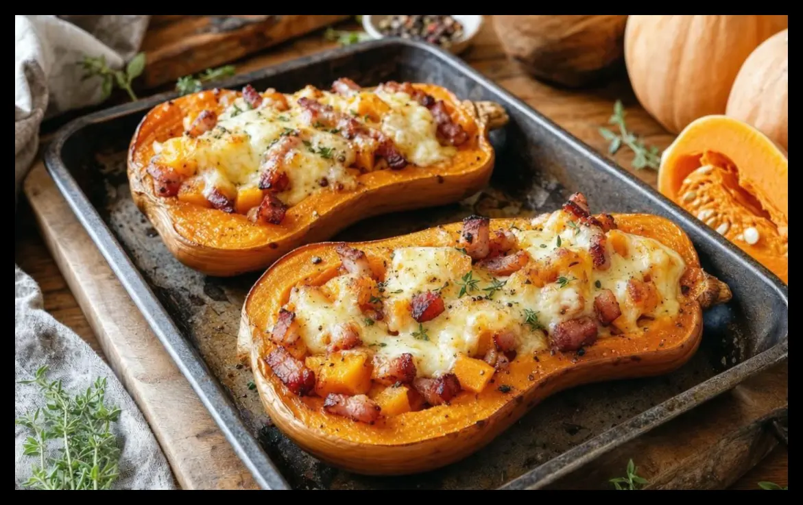 طرز تهیه کدو حلوایی شکم‌پر با بیکن و پنیر؛ غذای گرم و لذیذ پاییزی