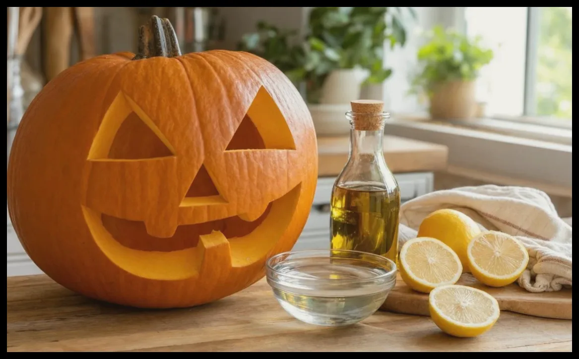 روش طبیعی برای نگهداری طولانیتر کدو هالووین با ترکیب سرکه، لیمو و روغن