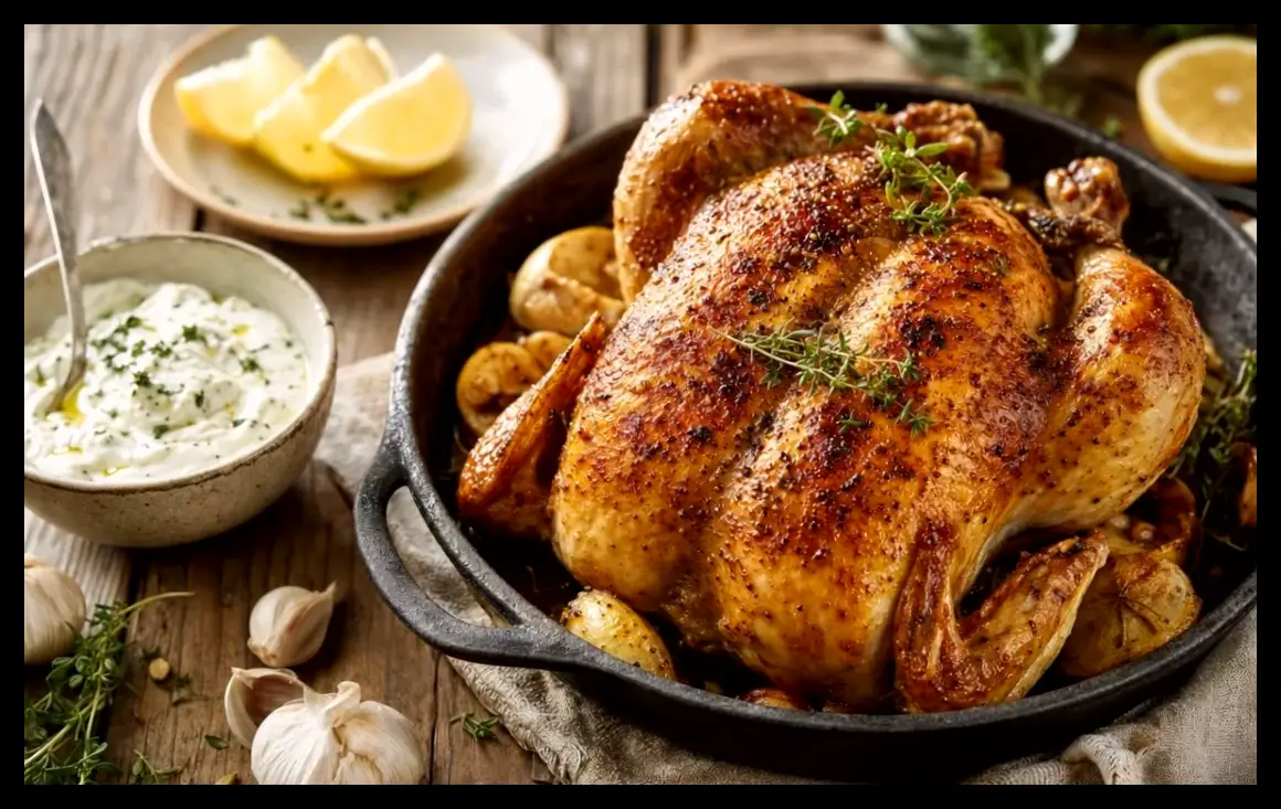 راز یونانی برای تهیه مرغ بریان آبدار و طلایی با ماست یونانی