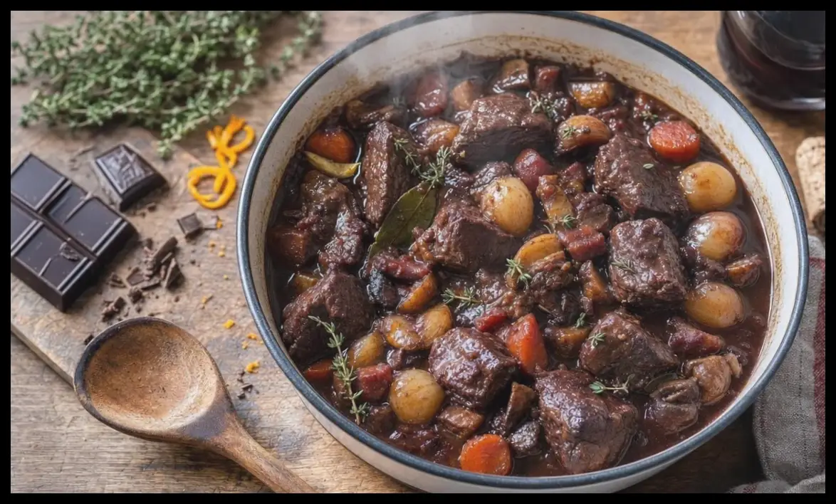 طرز تهیه بوف بورگینیون سیریل لینیاک با شکلات تلخ و پوست پرتقال برای سس متفاوت