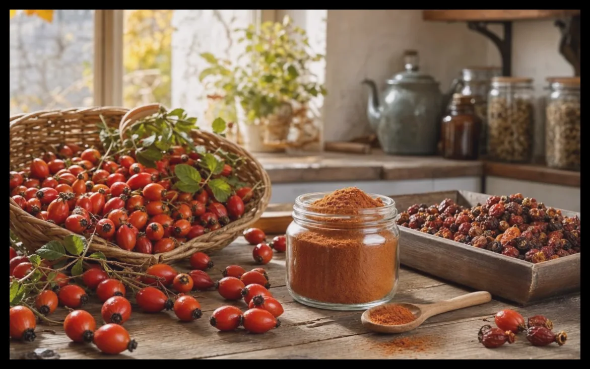 پودر گل نسترن در اکتبر؛ منبع طبیعی و غنی ویتامین C برای زمستان